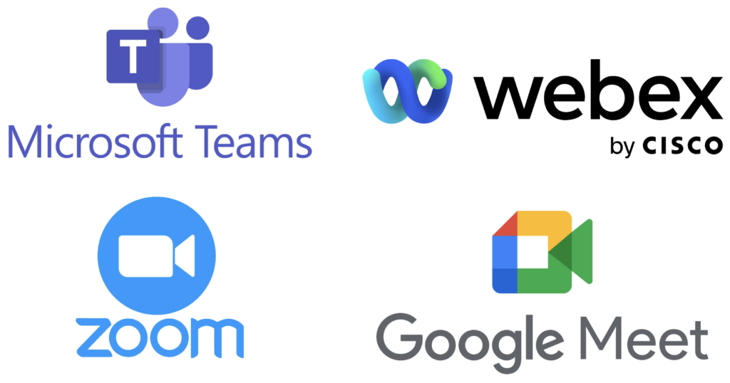 Patchwork des logos de microsoft teams cisco webex google meet zoom